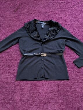 Alfani Black Button-Front Cardigan with Textured Collar